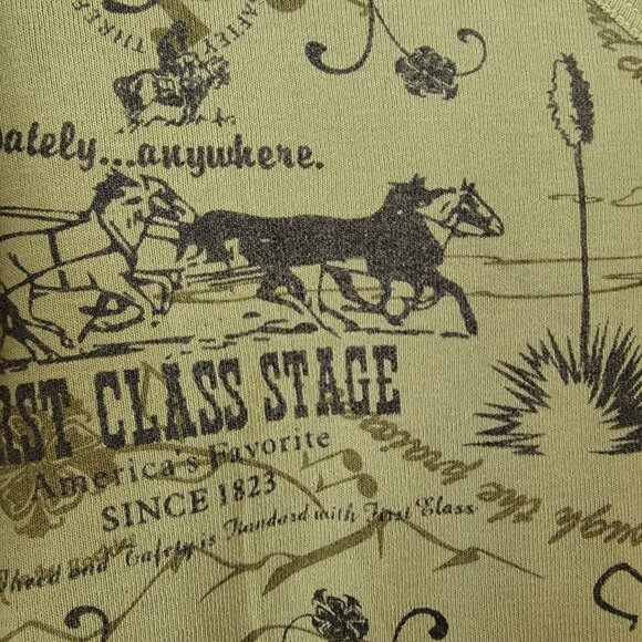 Mod-o-Doc Western Theme Top 3/4 Sleeve Green Sz 1 (S) Horseshoe Cactus Cowboy - Picture 3 of 8